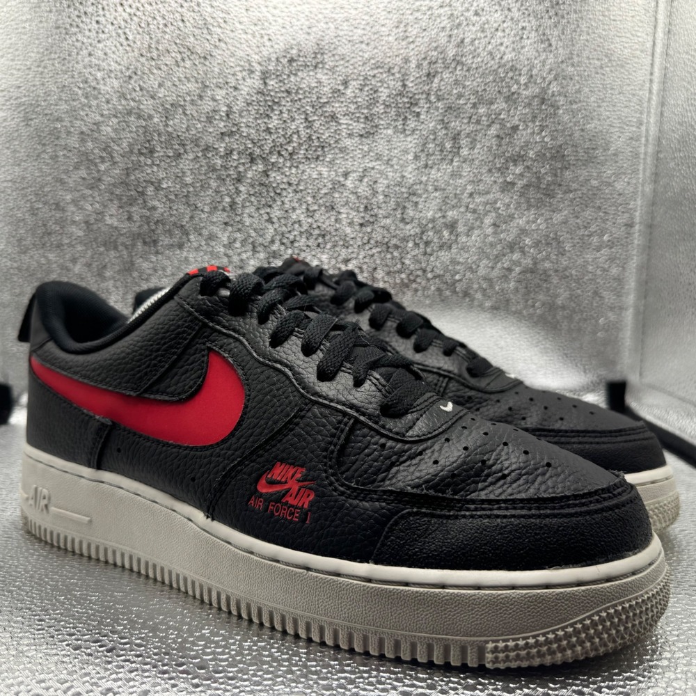 Size 9.5 Nike Air Force 1 Low Mens Black Red Excellent CW7579-001 Sneakers
